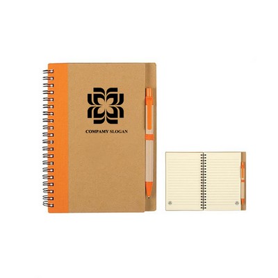 Kraft Paper Spliced Cover Spiral Notebook with Pen