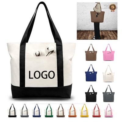 Large Zip-Top Canvas Tote Bag