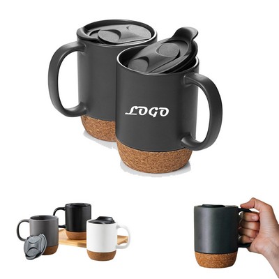 12 OZ Cork Bottom Ceramic Coffee Mug with Spill Proof Lid