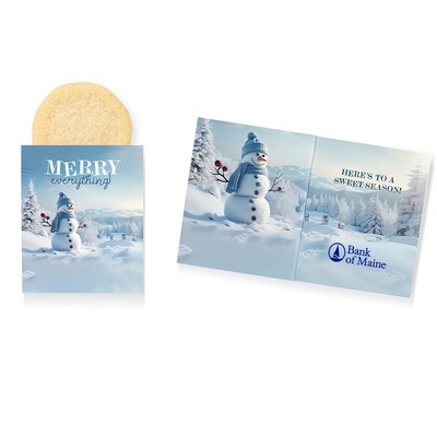 One Color Foil-Stamped Stock Snowman Design Mini Sweeter Card with Single Sugar Cookie