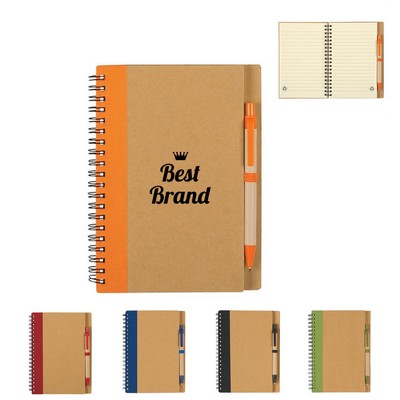 Hard Kraft Paper Cover Spiral Notebooks With Pen