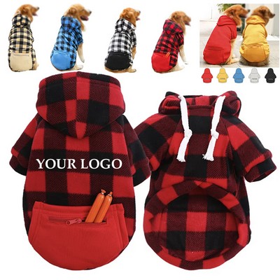 Pets Clothing Thick Polyester Dogs Winter Plaid Hoodies Sweatshirts