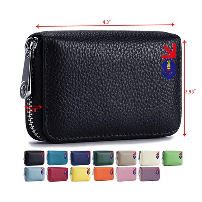 RFID Credit Card Holder Genuine Leather Credit Card Wallet with Zipper