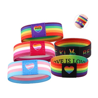 Custom Sublimated Rainbow Elastic Bracelet 1"