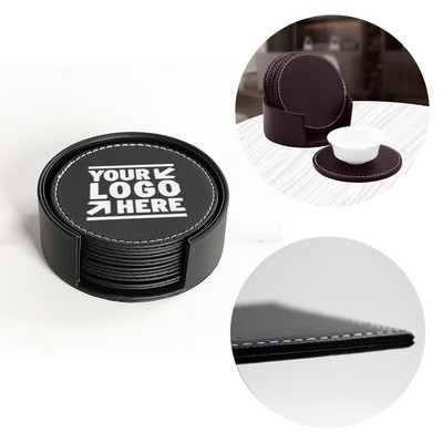 Leather Round Coaster Gift Set