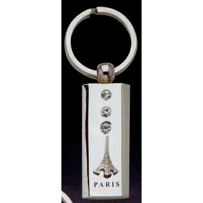 Zinc Die Cast Rectangle Key Tag W/ Emblem & Stones