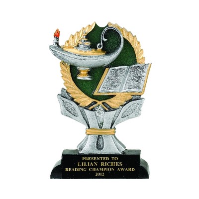 6" Hand Painted Resin Academic Trophy w/Engraving Plate