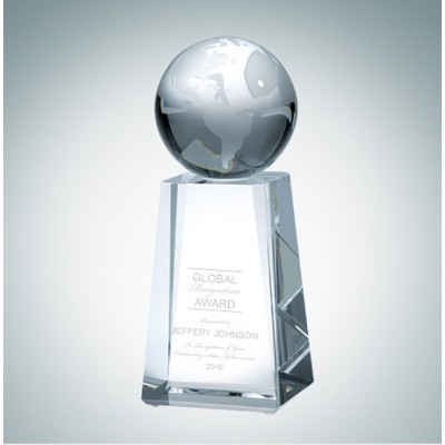 World Globe Optical Crystal Award w/Tapered Column Base (Large)