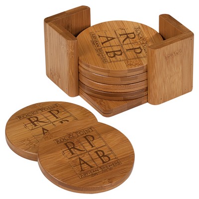 Bamboo 6 Round Coaster Set w/Holder