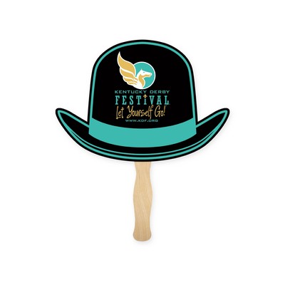 Derby Hat Shape Full Color Two Sided Single Paper Hand Fan