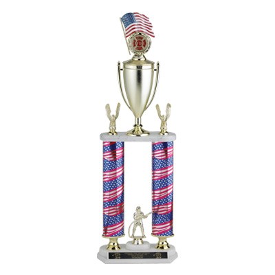 28" Two-Column Stars & Stripes Trophy w/Cup, Holds 2" Insert & Takes Figure