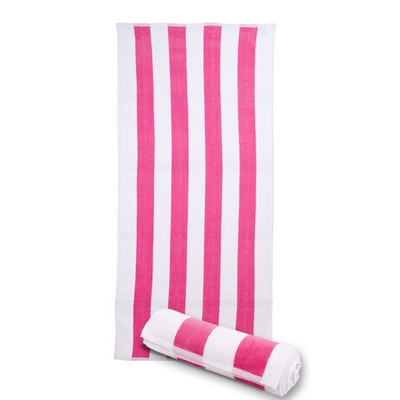 Neon Pink/ White Cabana Striped Beach Towel (30"x60")