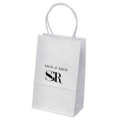 Recycled White Kraft Paper Shopping Bag 1C1S (5.9"x3.2"x8.3")