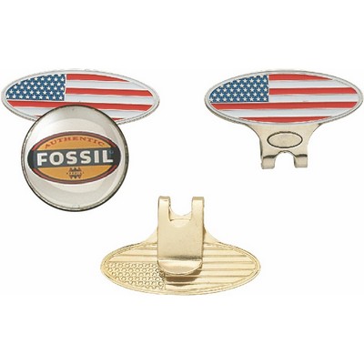 Oval American Flag Hat Clip with 1" Digital Emblem Ball Marker