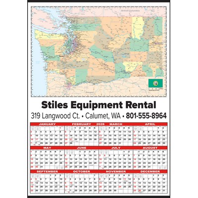 Small Washington State Map Year-In-View® Calendar