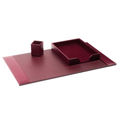 Bonded Leather Burgundy Red Desk Set (3 Piece)