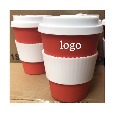 12 Oz. Bamboo Fiber Coffee Cup/Drinking Cup w/Silicone Lid & Sleeve