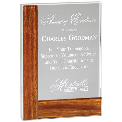 Optical Crystal Rectangular Award w/Wood Edge (5 3/8" x 8")