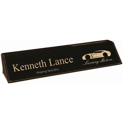 10 1/2" Black/Gold Laser Engraved Leatherette Desk Wedge with Business Card Holder