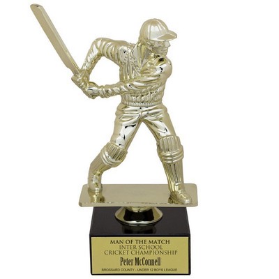 9 ½" Male Cricket Figure Trophy w/Black Marble Base