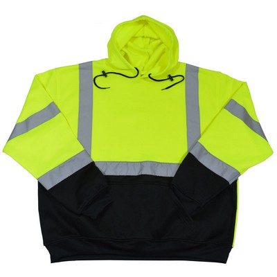 ANSI Class 3 Lime with Black Bottom Two Tone Pullover Hooded Sweatshirt