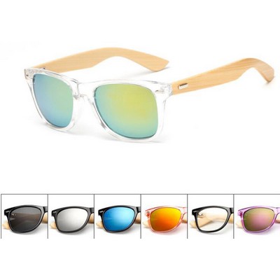 UV400 Bamboo Wood Sunglasses w/Mirror Lens