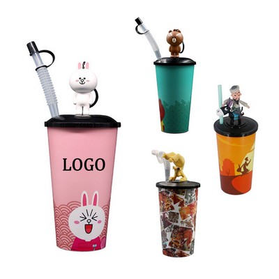 Kids 23oz Color Changing Straw Cups With Mini Doll