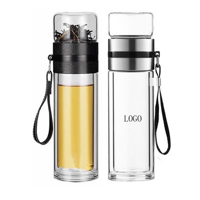 13 Oz Double Wall Glass Water Bottle