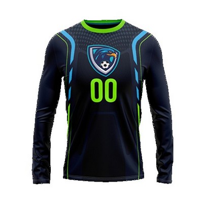 Men's Custom Full Sublimation Long Sleeve Soccer Jersey - 2-Way Stretch PolySpandex Interlock