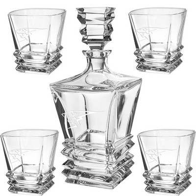 Westgate Citadel Crystal Decanter Set with Four Matching Rocks Glasses