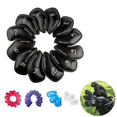 12Pcs Leather Golf Club Head Covers Set