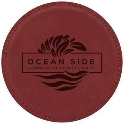 4" Round Rose Leatherette Coaster