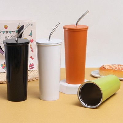 Solid Color Stainless Steel Straw Bottle 10oz