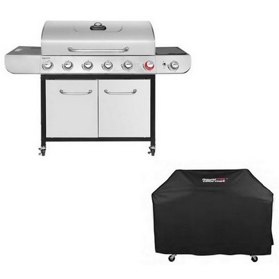 Keg Products 6-Burner Gas Grill w/Side Burner, Grill Cover & Silver Grill Knobs