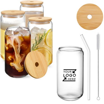 Drinking Glasses With Bamboo Lids And Glass Straw