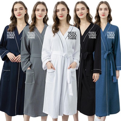 Cotton Waffle Weave Lightweight Kimono/Spa Bathrobe For Women