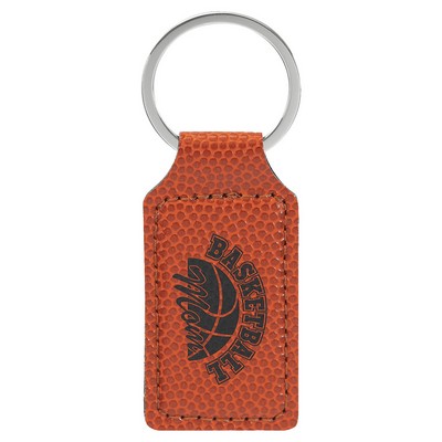 2 3/4" x 1 1/4" Basketball Leatherette Rectangle Keychain