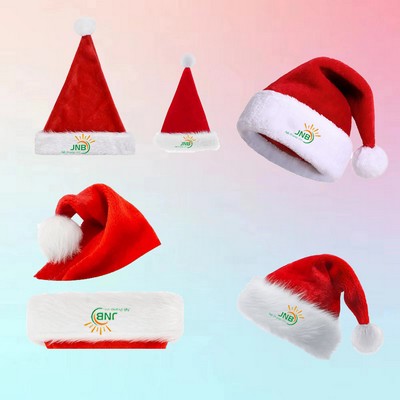 Adult Santa Claus Plush Hat Kids Christmas Pom-Pom