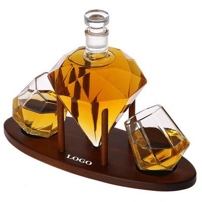 Diamond Shaped Whiskey Decanter With 2 Glasses