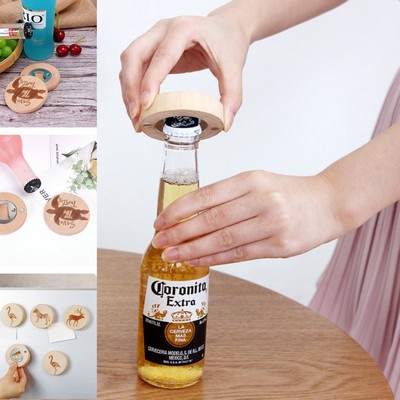 2 In 1 Beer Bottle Opener Wooden Magnetic Fridge Magnet