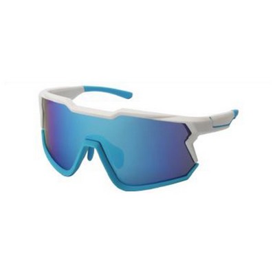 Goggles Sunglasses - Blue Mirror Lenses - White and Blue Frames