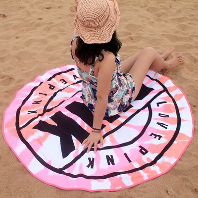 63 x 63 inch Round Personalized Soft Oversized Quick Dry Microfiber Beach Towels - Two Side Printing