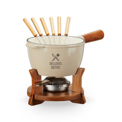 Twine Living® Beige & Wood Cast Iron Fondue Set