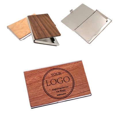 Walnut Metal Business Card Holder