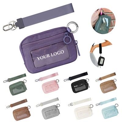 Women Mini Zip Around Wristlet Keychain Wallet