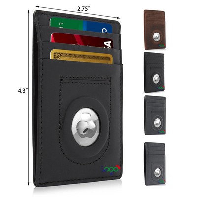 Genuine Leather Tag Holder Slim Minimalist Wallets Front Pocket Thin Wallet RFID Credit Card Holder