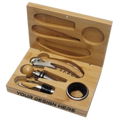 4 piece Bamboo Wine Accessories Gift Set