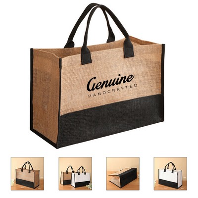 Two-tone Jute Grocery Tote Bag