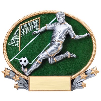 Soccer, Male 3D Oval Resin Awards -Large - 8-1/4" x 7" Tall