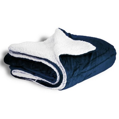 Micro Mink Sherpa Blanket 50"X60" (Embroidered)-- Navy - ON DISCOUNT